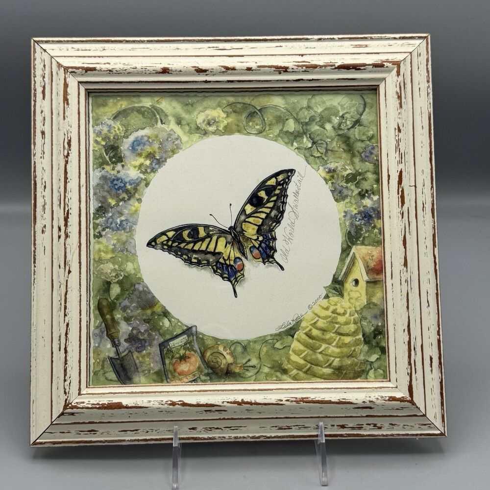 2000 Distressed Square Framed Lila Rose Butterfly Print Cottagecore Gardens 10.5